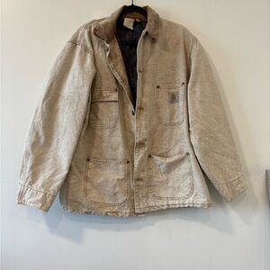 Vtg Carhartt Jacket Mens L Chore Coat Acid Wash A6blc Brown Blanket Lined